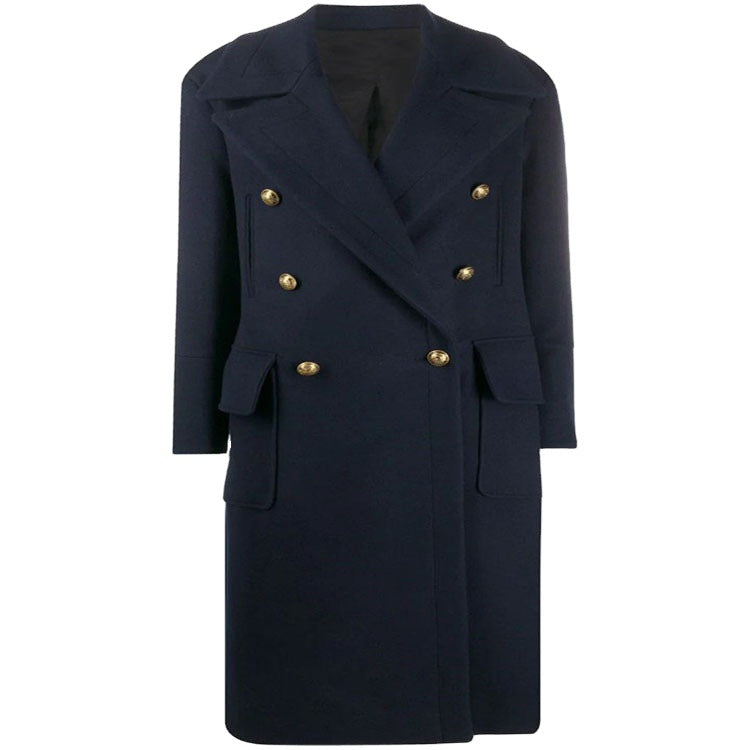 Women’s navy-inspired double-breasted long coat made of wool blend with oversized lapels Mune Fashion
