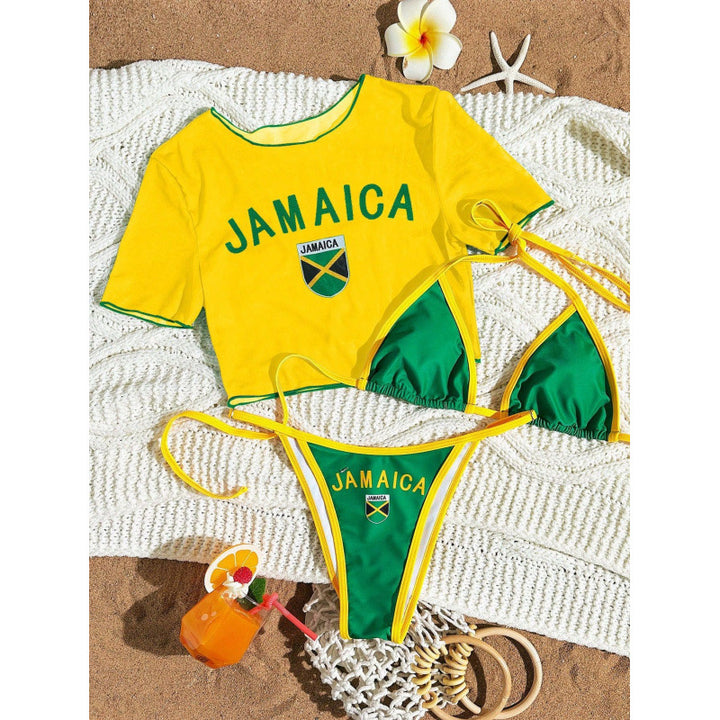 Women's Crop Top Bikini Set with Sporty Cut and Brazil Print Mune Fashion