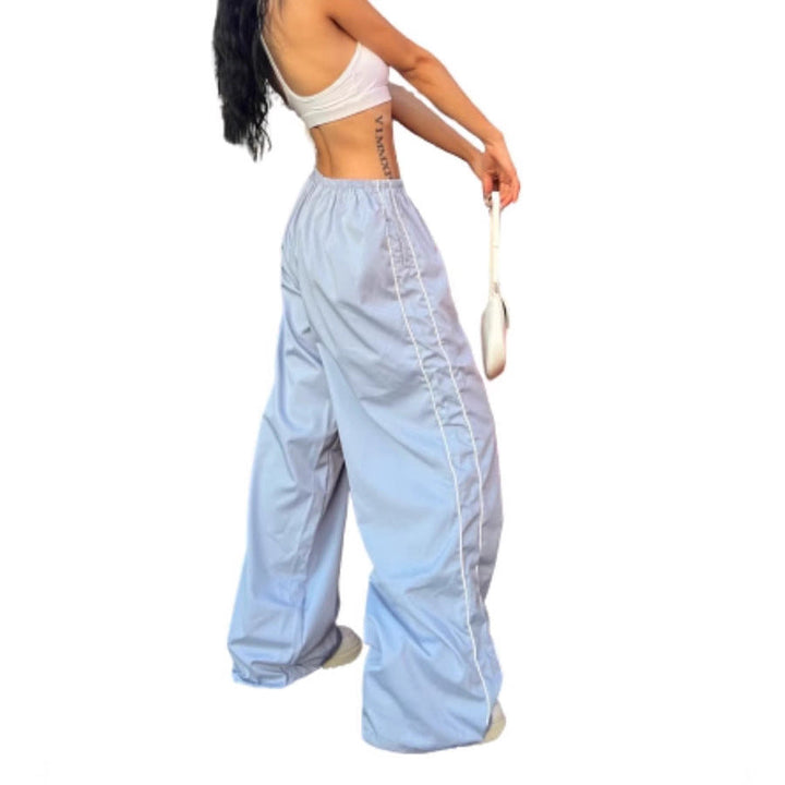 Women's Sporty Palazzo Pants with Elastic Waistband and Contrast Stitching Mune