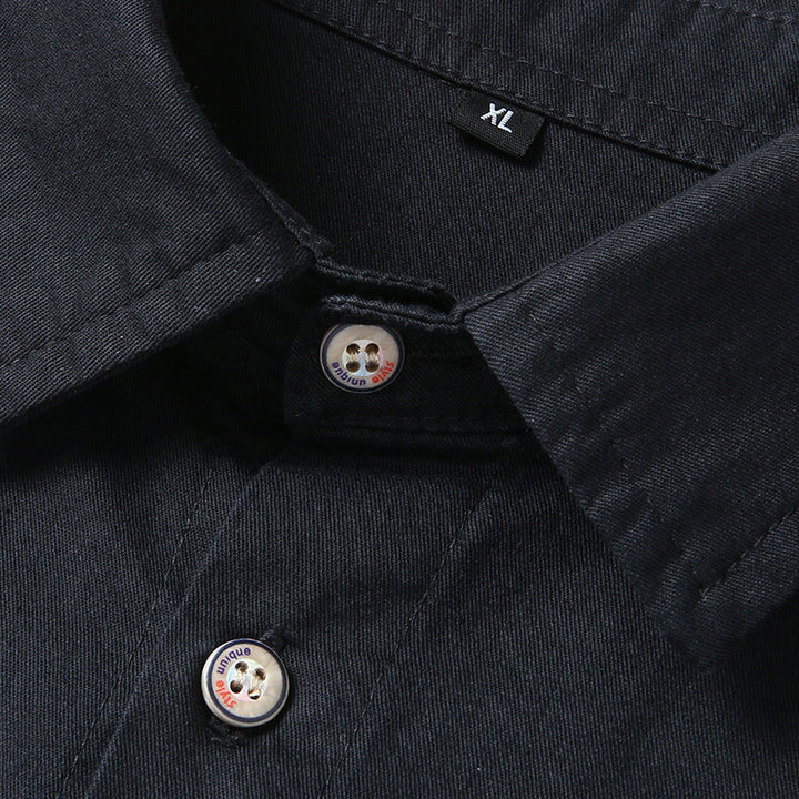 Men's Classic Long Sleeve Cotton Blend Shirt with Kent Collar and Patch Chest Pockets Mune Fashion