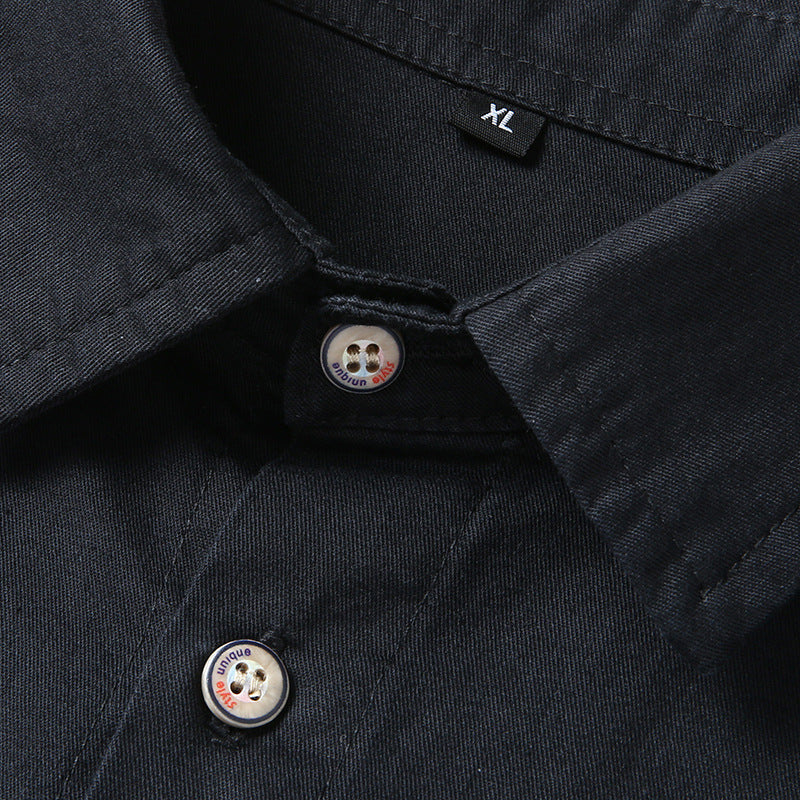 Men's Classic Long Sleeve Cotton Blend Shirt with Kent Collar and Patch Chest Pockets Mune Fashion