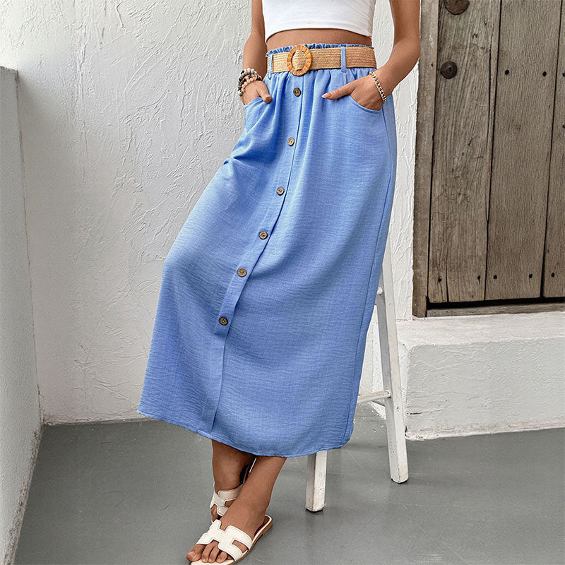 Women Elegant Maxi Skirts with Button Details Mune Fashion