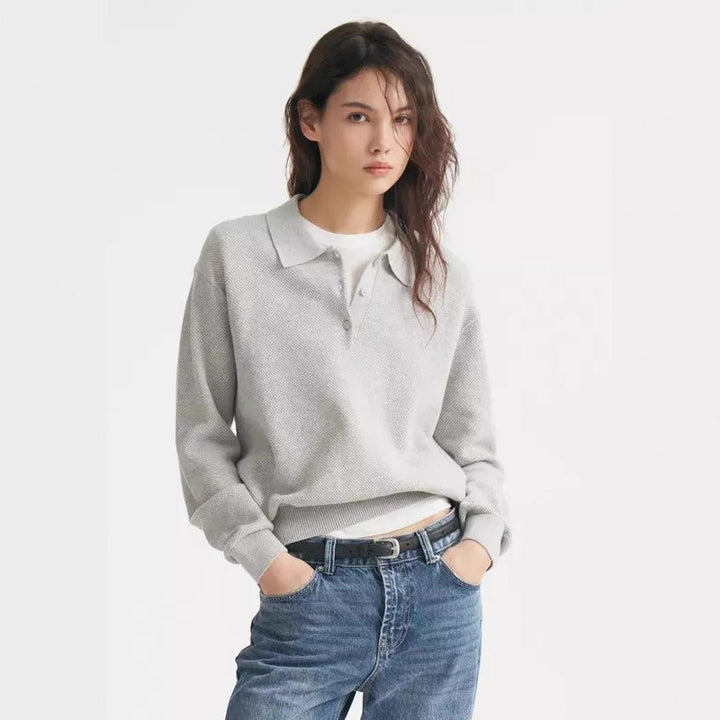 Women's fine-knit polo sweater with button placket and ribbed hem Drune