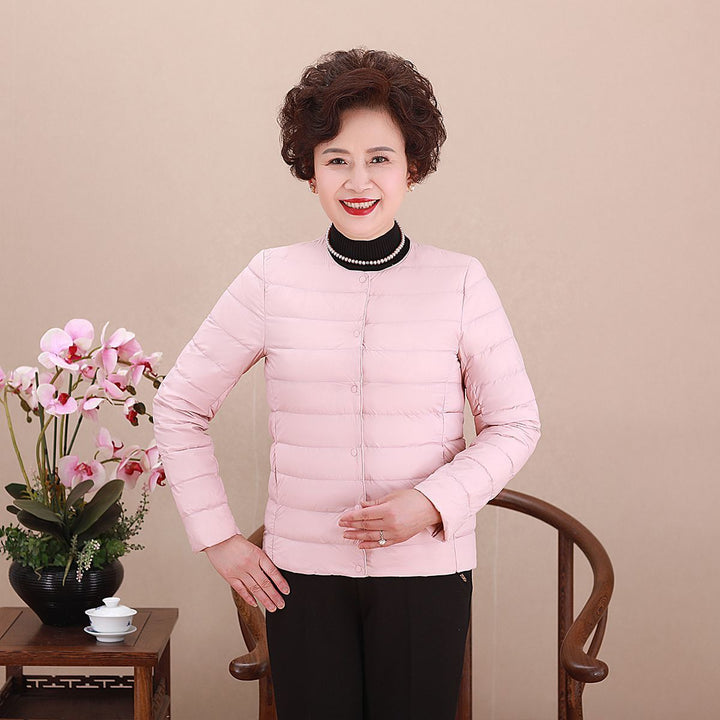 Women's Collarless Ultralight Quilted Short Jacket with Snap Button Closure Mune Fashion