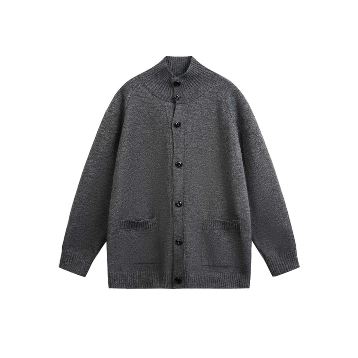 Unisex cardigan jacket with high ribbed collar, continuous button placket and side pockets Mune Fashion