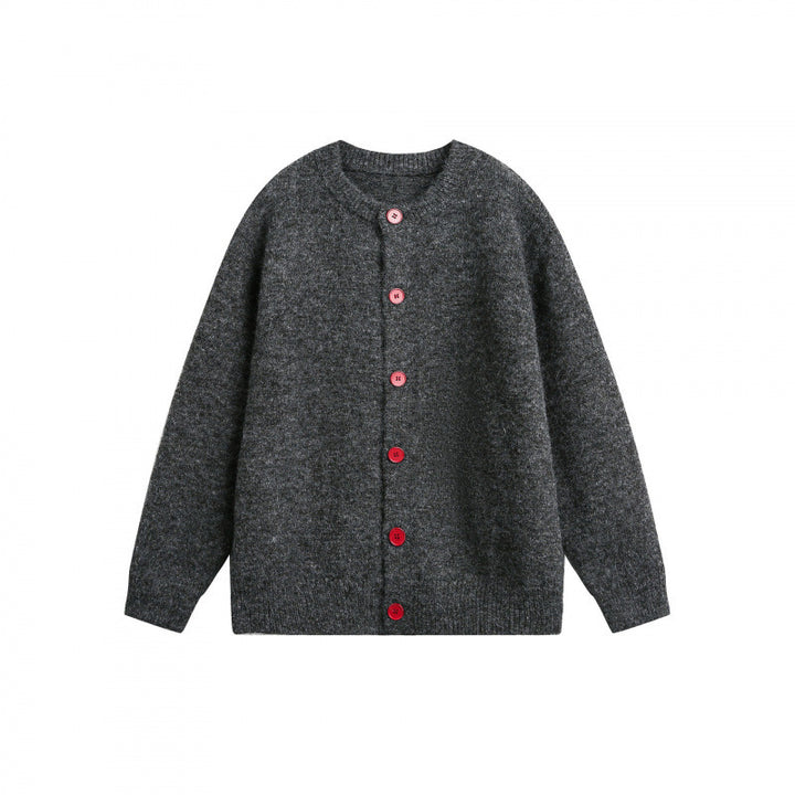 Women Buttoned Knitted Cardigan in Oversize Cut with Round Neck, Ribbed Cuffs and Contrast Buttons Mune Fashion