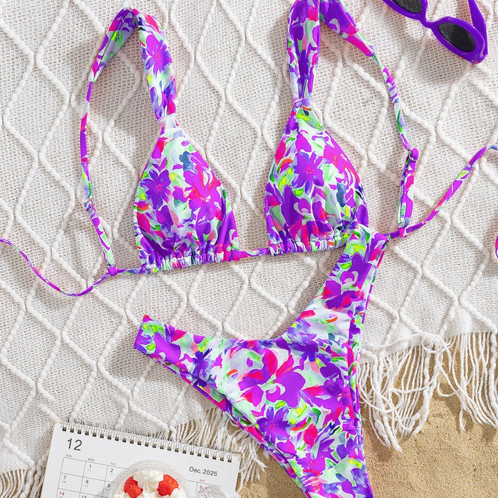 Women's triangle bikini with colorful flower design and adjustable straps Mune Fashion