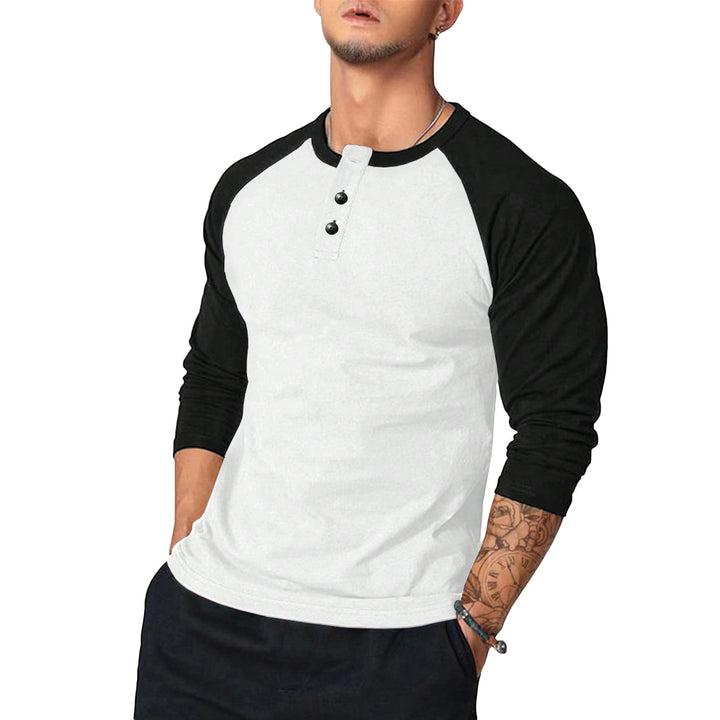 Men's Casual Long Sleeve Henley Shirt with Contrast Sleeves Mune Fashion