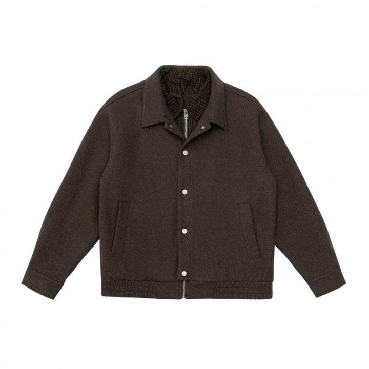 Men's short-cut wool blend field jacket with plaid inner lining and snap button placket Mune Fashion