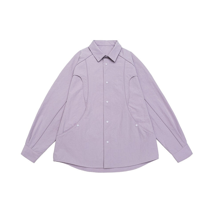 Women's Oversized Shirt Jacket with Curved Seam and Snap Button Placket Mune Fashion