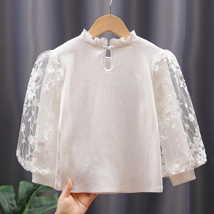 Girl sweatshirt with floral embroidery motifs and ruffles Mune Fashion