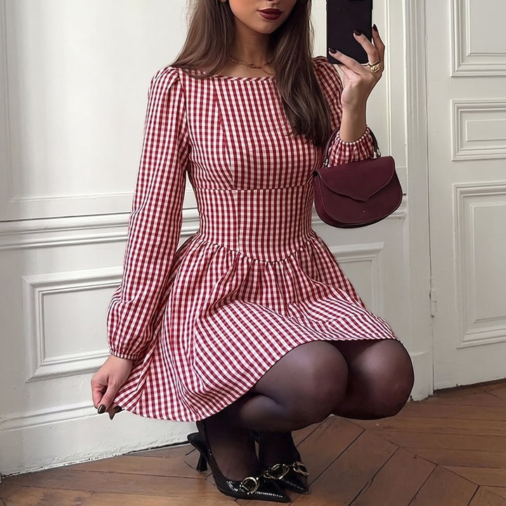 Women's V-Neck Mini Dress with Puff Sleeves Mune Fashion