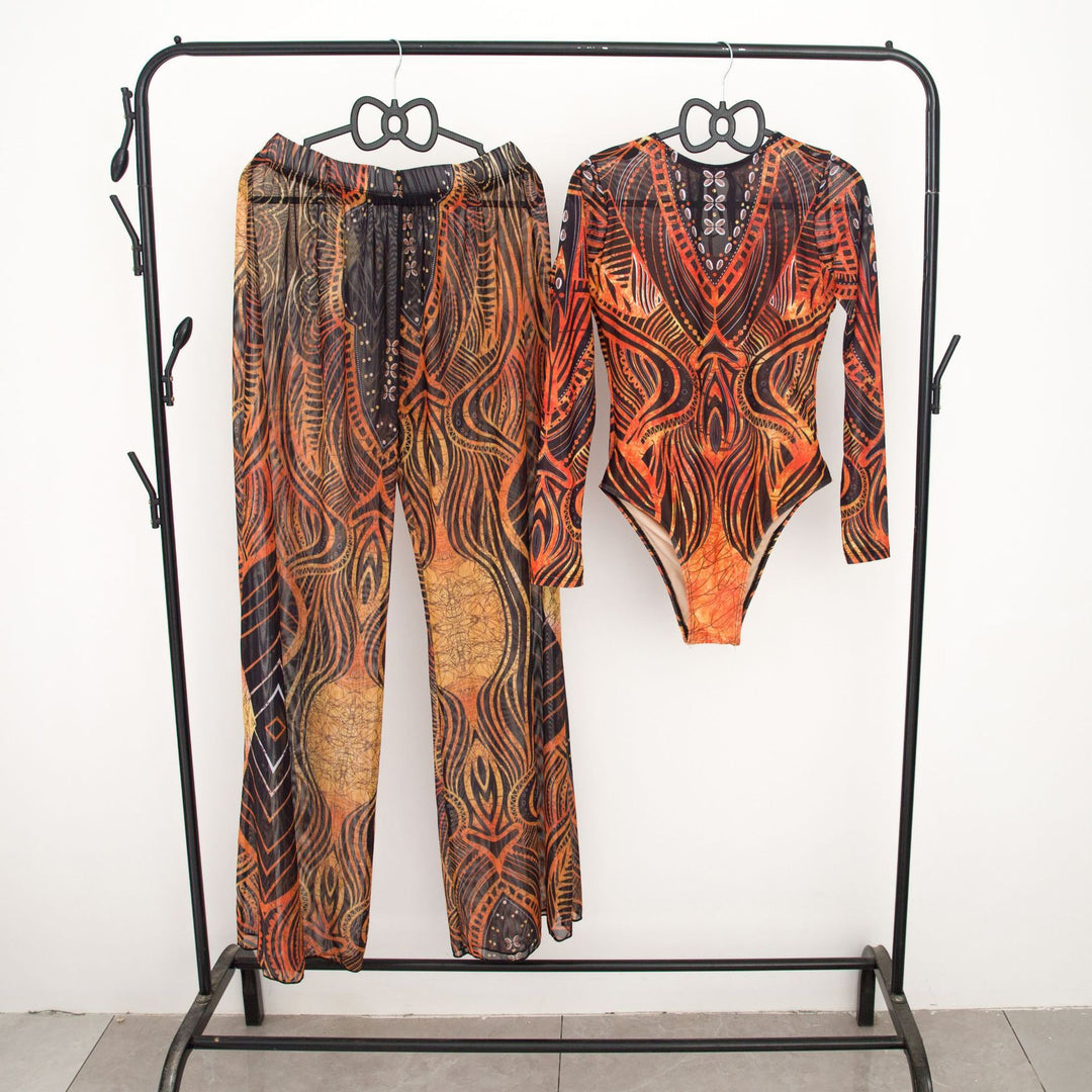 Ladies fashionable bathing outfit with long-sleeved top and casual pants Mune Fashion