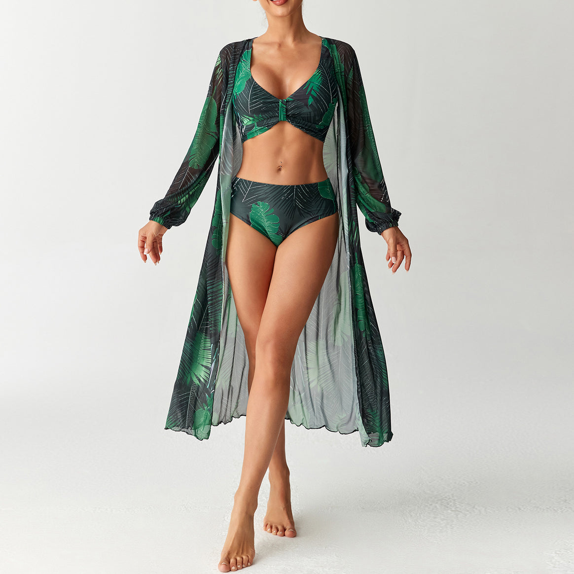 Women’s Bikini Set with Floral Design and Transparent Cover-Up Mune Fashion