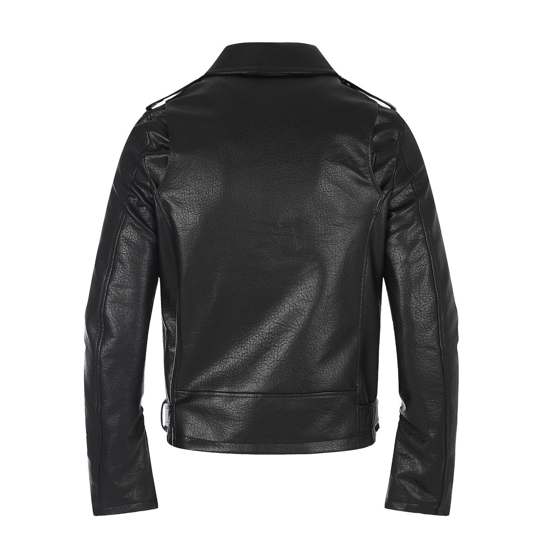 Men's faux leather biker jacket with asymmetrical zipper and eyelet belt Mune Fashion