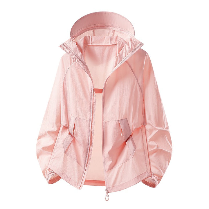 Women's Lightweight Windproof Hooded Transition Jacket with Adjustable Hood, Two-Way Zipper & Practical Flap Pockets Mune Fashion