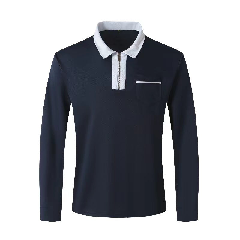 Men's Long Sleeve Polo Shirt with Half Zip, Contrast Collar & Chest Pocket Mune Fashion