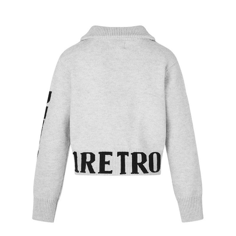 Women's Short Cable Knit Cardigan with Stand-up Collar, Full-Length Zipper and Typo Hem Mune Fashion