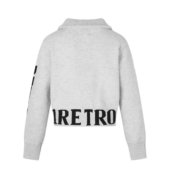 Women's Short Cable Knit Cardigan with Stand-up Collar, Full-Length Zipper and Typo Hem Mune Fashion