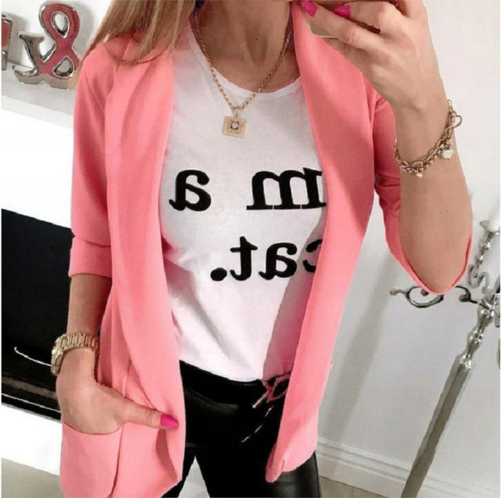 Women Lightweight Open Cardigan-Blazer, three-quarter sleeves with side pockets Mune Fashion