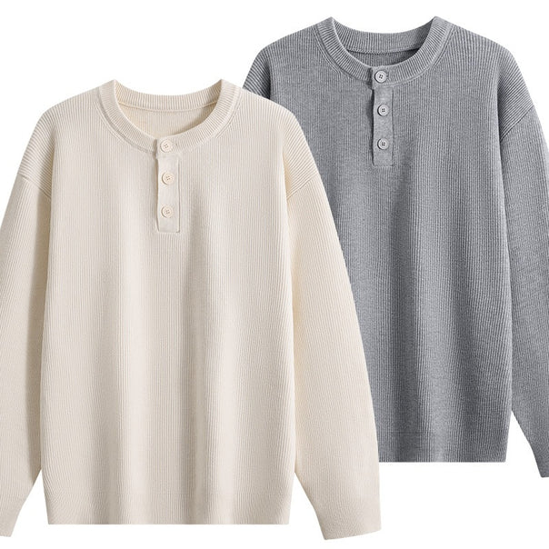 Unisex Oversized Ribbed Henley Sweater with 3-Button Placket Mune Fashion