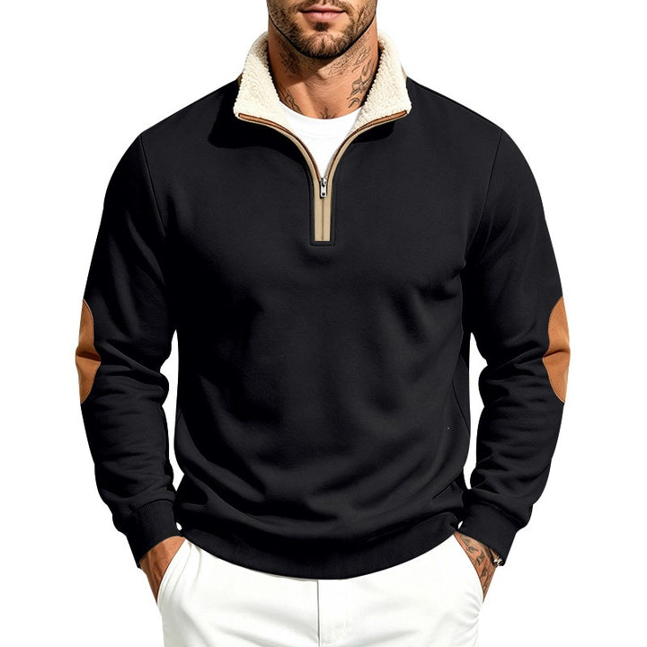 Men's thermo fleece half-zip pullover with teddy collar and contrast elbow patches Mune Fashion
