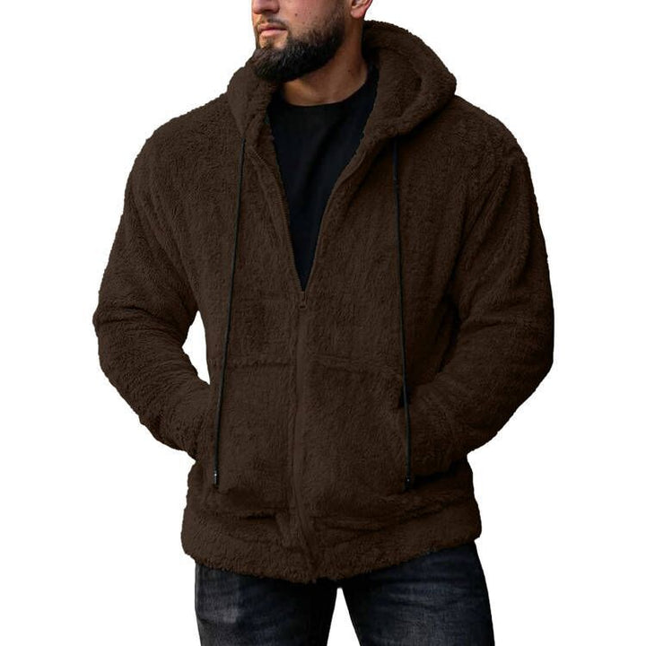 Men's cozy teddy fleece hoodie jacket with full zipper Mune Fashion