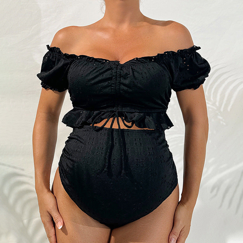 Women's Two-Piece Beach Outfit with Off-Shoulder Top and High Pants Mune Fashion
