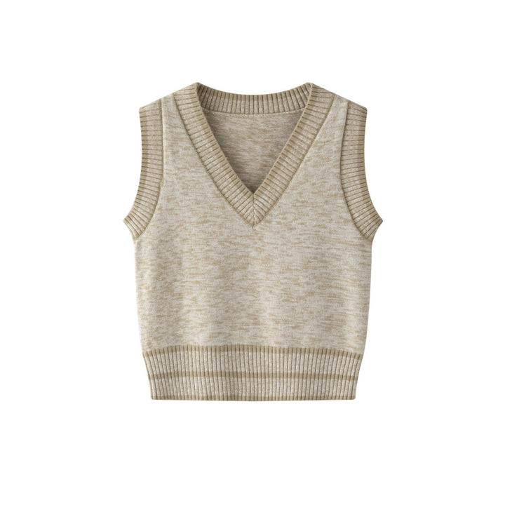 Women's Knit Sleeveless V-Neck Vest with Mélange Structure and Ribbed Hem Mune Fashion