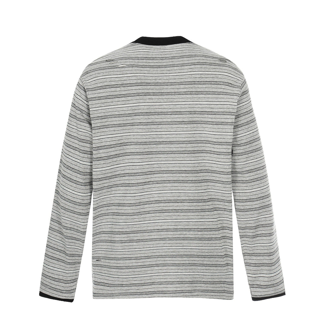 Men's Long Sleeve Henley Shirt with Striped Pattern and Distressed Details Mune Fashion