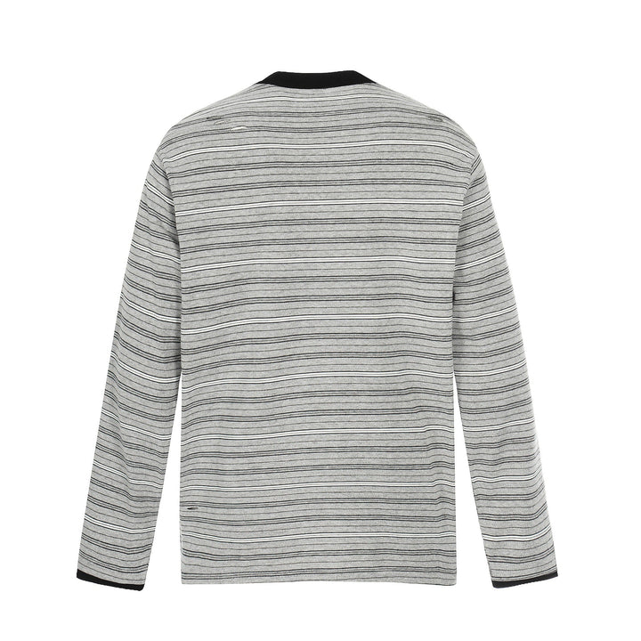 Men's Long Sleeve Henley Shirt with Striped Pattern and Distressed Details Mune Fashion