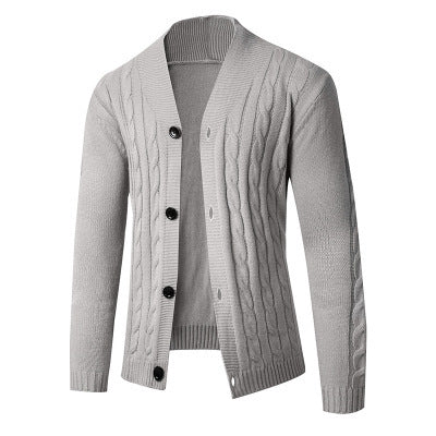 Men's knitted cardigan with shawl collar, cable pattern and button placket Mune Fashion