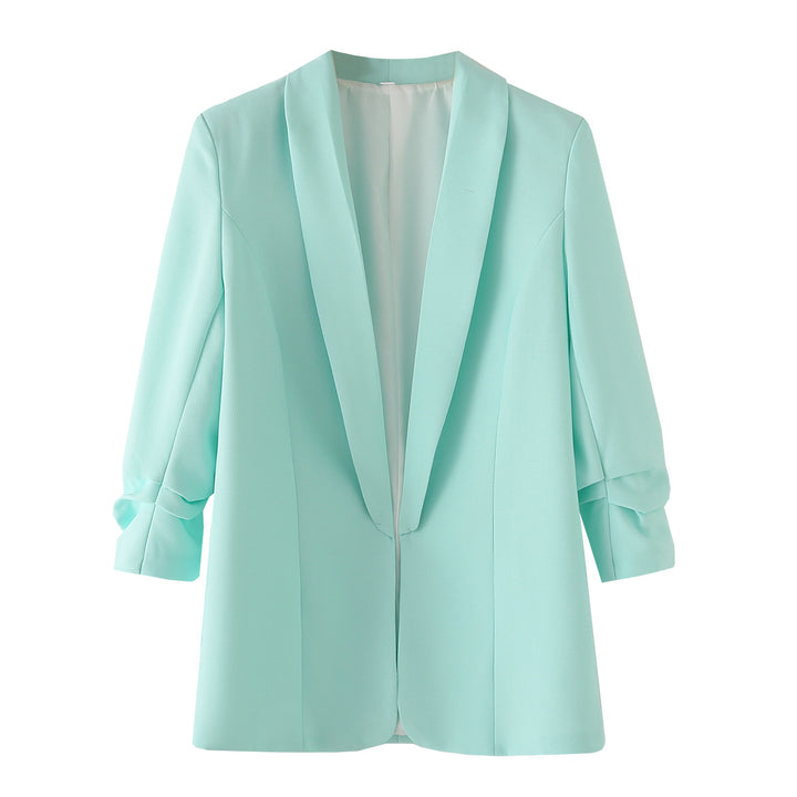 Women's unstructured longer blazer with shawl collar and roll-up sleeves Mune Fashion