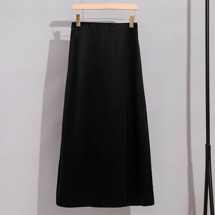 Women's Longer Elegant Satin Bias Skirt with High Waist and Flowing Silhouette Mune Fashion