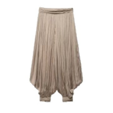 Women Pleated Satin Harem Skirt with Voluminous Silhouette and Gathered Cuffs Mune Fashion