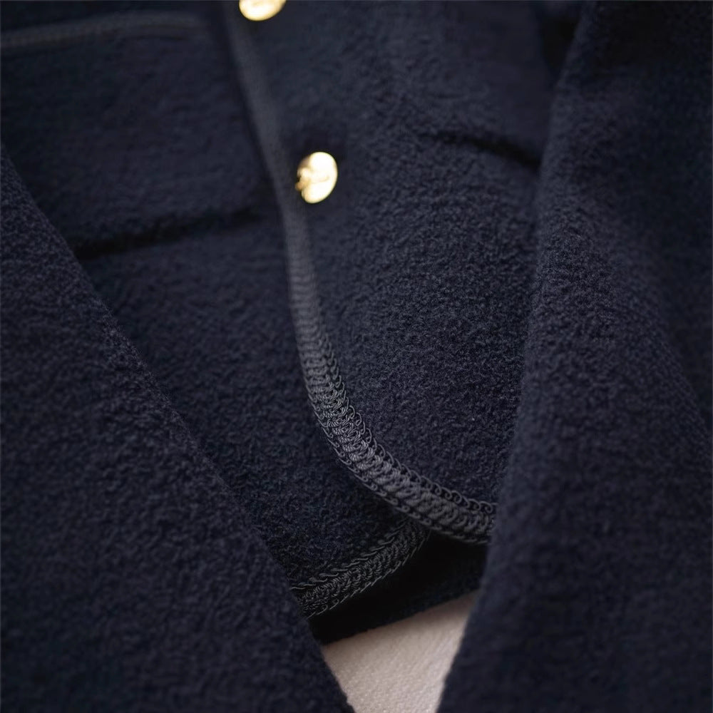 Women Fashionable Bouclé Jacket with Golden Buttons Mune Fashion