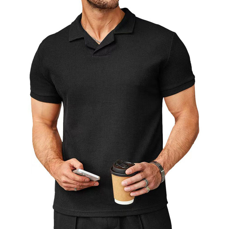 Men's short-sleeve knitted polo with open shirt collar and body-hugging fit Mune Fashion