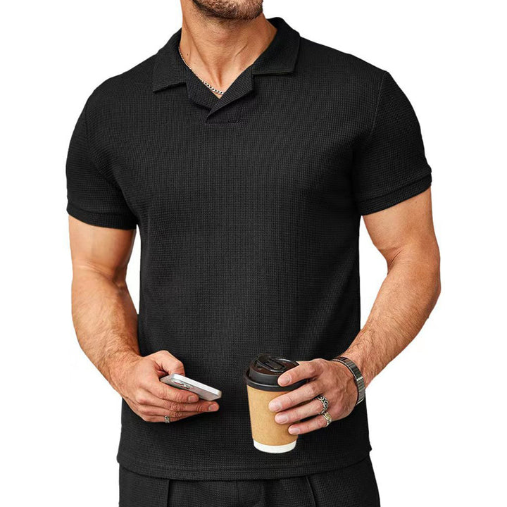 Men's short-sleeve knitted polo with open shirt collar and body-hugging fit Mune Fashion