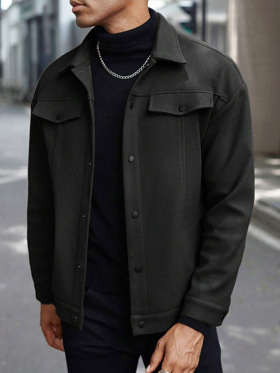 Men's Overshirt Jacket in Trucker Style with Wool Blend Look and Snap Buttons Mune Fashion