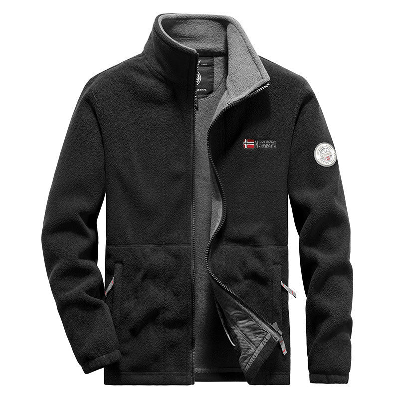 Men's fleece jacket with stand-up collar, full-length zipper, and warm teddy lining Mune Fashion