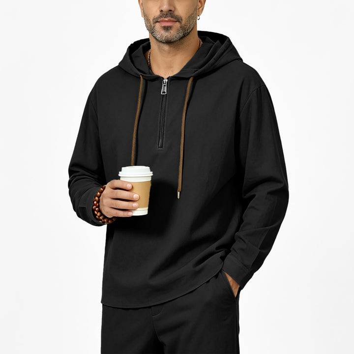 Men's hoodie with half zip, drawstring and rounded hem Mune Fashion