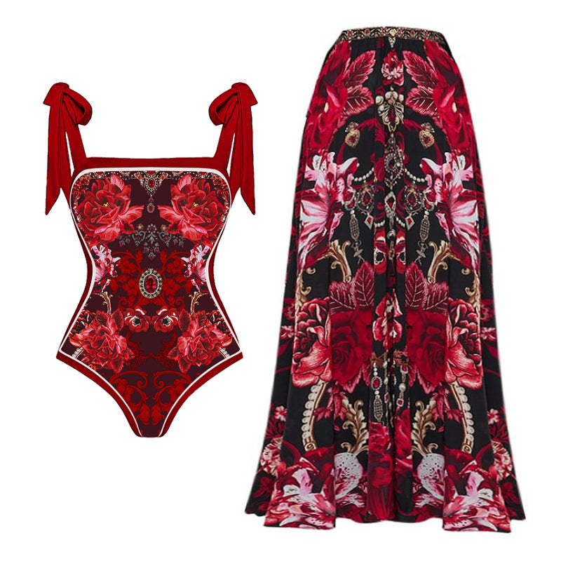 Women’s swimsuit with sophisticated ruffled straps and opulent floral design Mune Fashion
