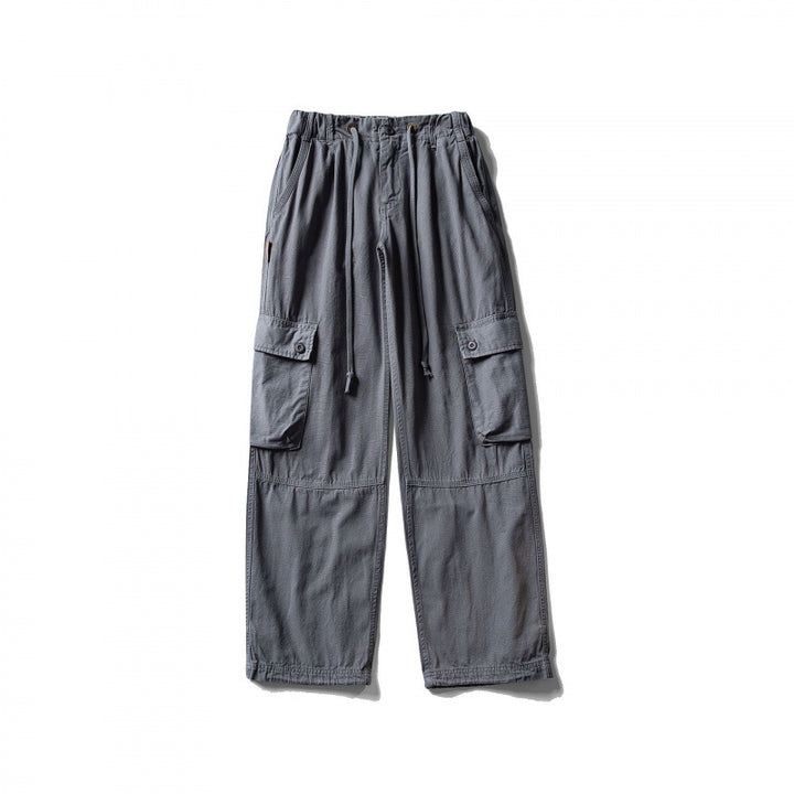 Men's cargo pants with wide leg, elastic drawstring waistband, and patch flap pockets Mune Fashion