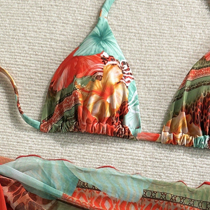 Women Floral Bikini Set with combination of top and wrap cloth Mune Fashion