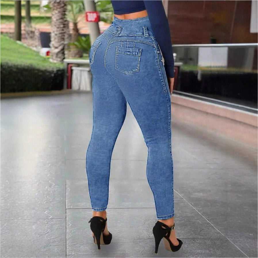 Women High-Waisted Sculpting Skinny Jeans with Reinforced V-Waist and Push-Up Effect Mune Fashion