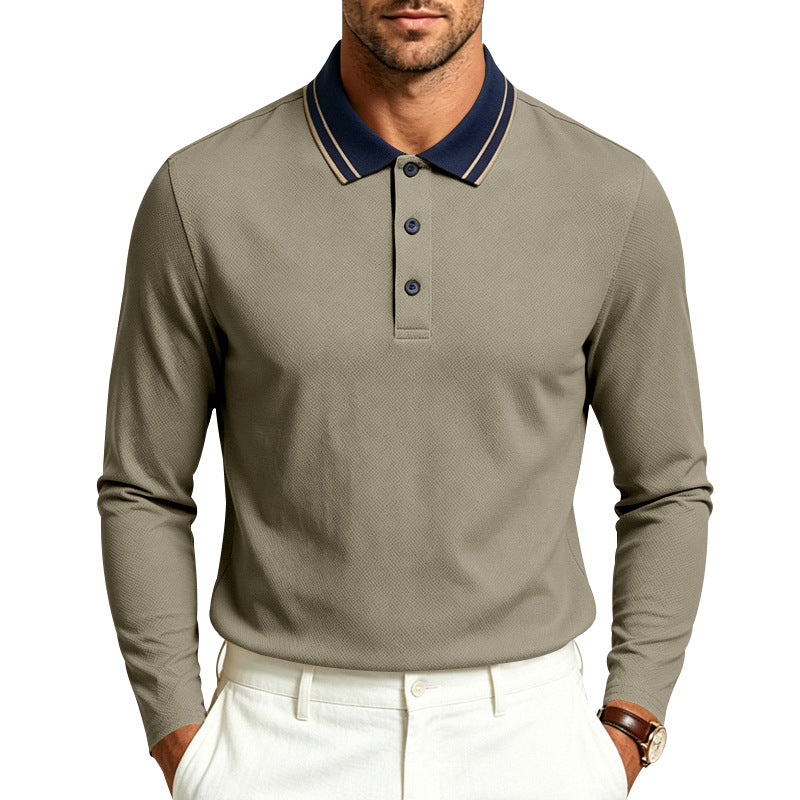 Men's long-sleeve pique polo shirt with contrast collar and triple-button placket Mune Fashion