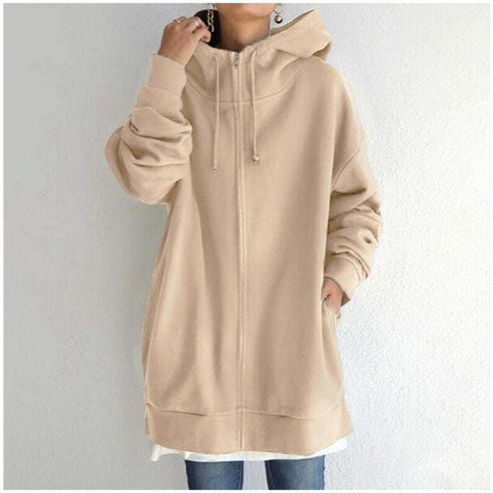 Women's oversized hooded long pullover with zipper and side pockets Mune Fashion