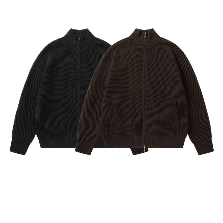 Men's chunky knit stand-up collar cardigan with full-length zipper Mune Fashion