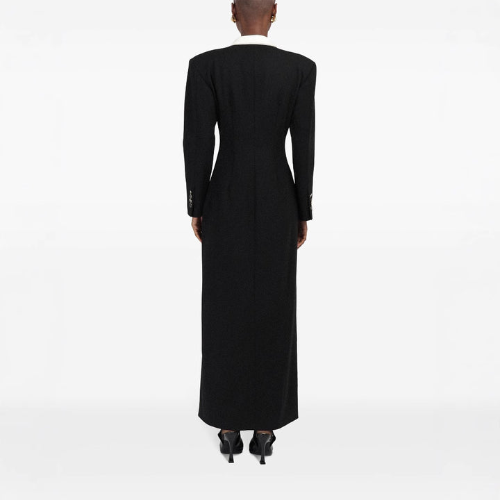Women's Double-Breasted Long Blazer Dress with Tailored Silhouette and Contrast Lapels Mune Fashion