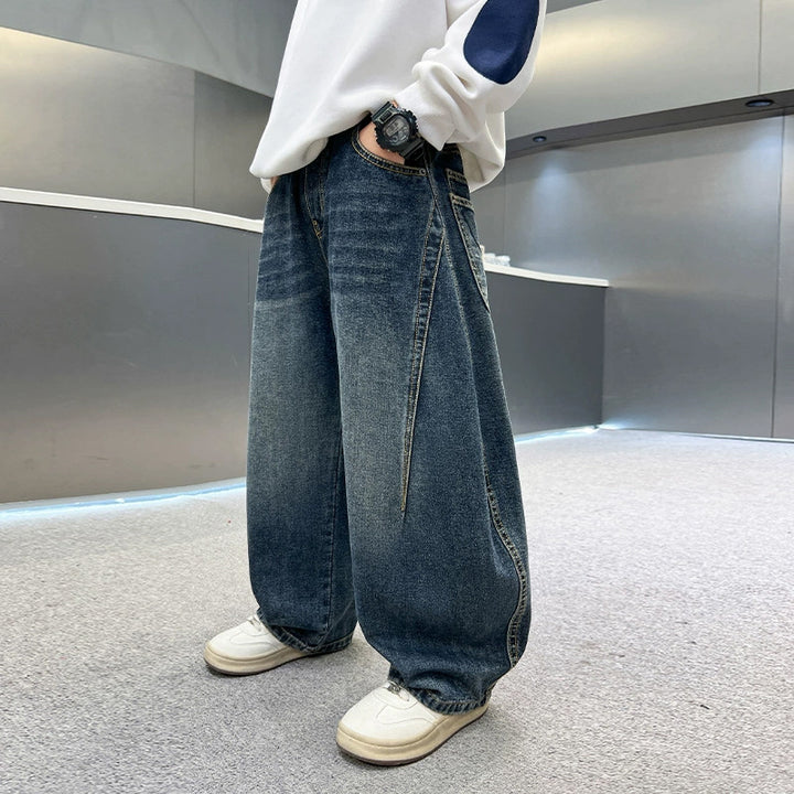 Unisex wide denim pants with creative design elements Mune Fashion